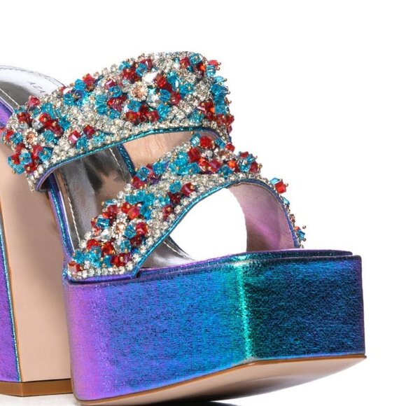 AZALEA WANG " ROYALTY RUMBLE " EMBELLISHED CHUNKY MULE IN BLUE(BRAND NEW !!!!!!! - Picture 2 of 7